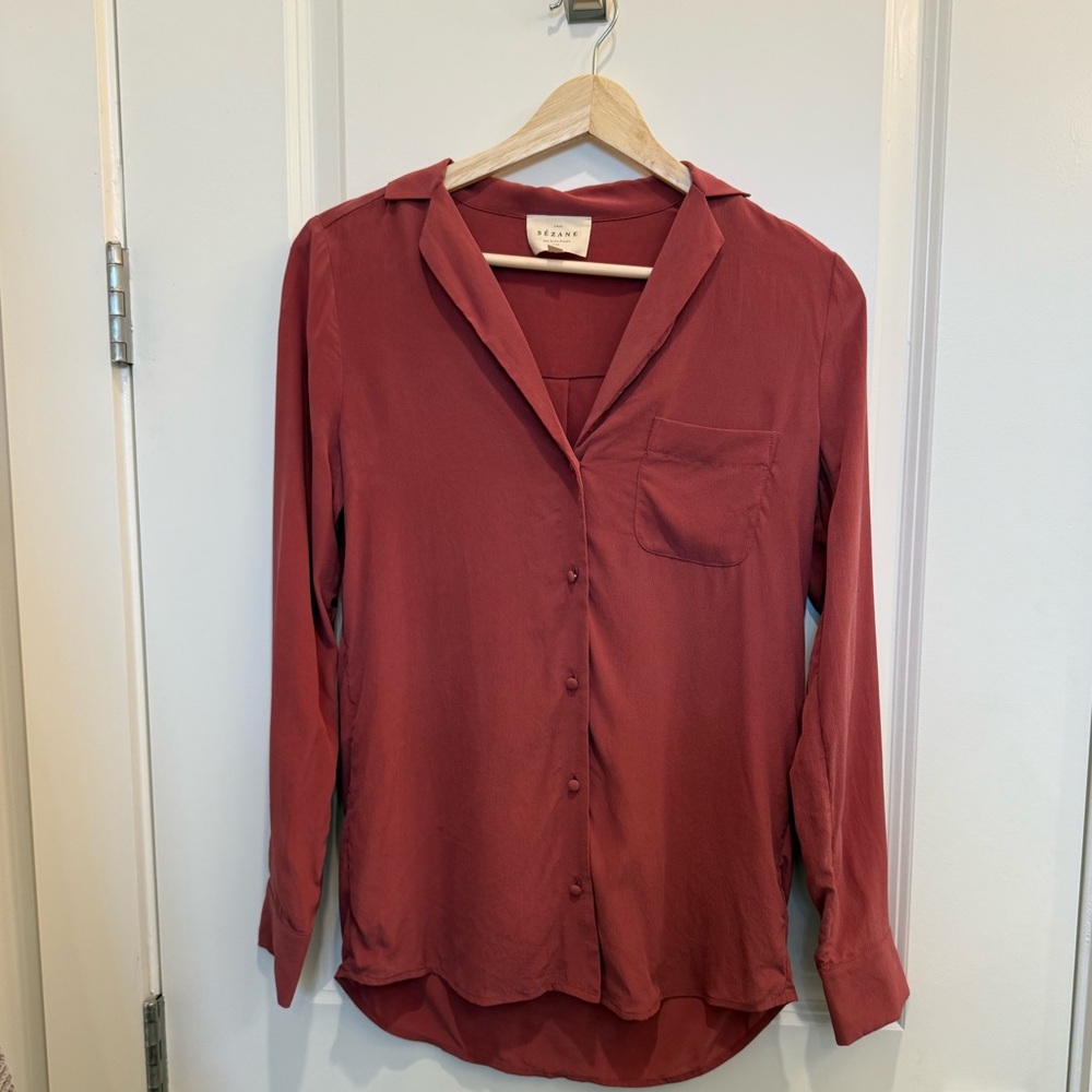 Sezane low cut blouse in silk. PLEASE READ.